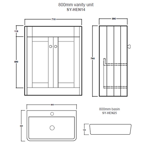 Traditional Floor Mounted Vanity Unit Various Sizes - Grey