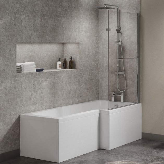 L Shape Shower Bath Suite With Basin, Pedestal & Toilet