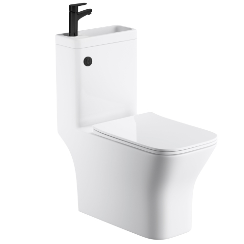 P2 Combination Square Toilet & Sink - Black Tap & Waste