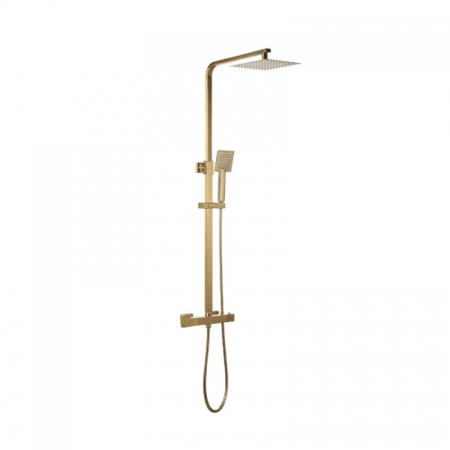 Square Thermostatic Shower Set - Brushed Brass