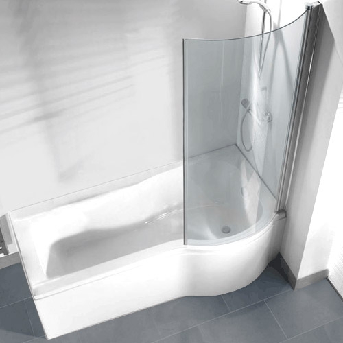 P Shape Curved Shower/Bath Screen - 6mm Glass