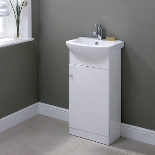 450mm Floor Standing Vanity Unit & 1TH Basin White - Karma By Voda Design