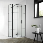 Black Grid 8mm Wetroom Screen With Hinged Return Panel Black Profile - Aquadart Matrix